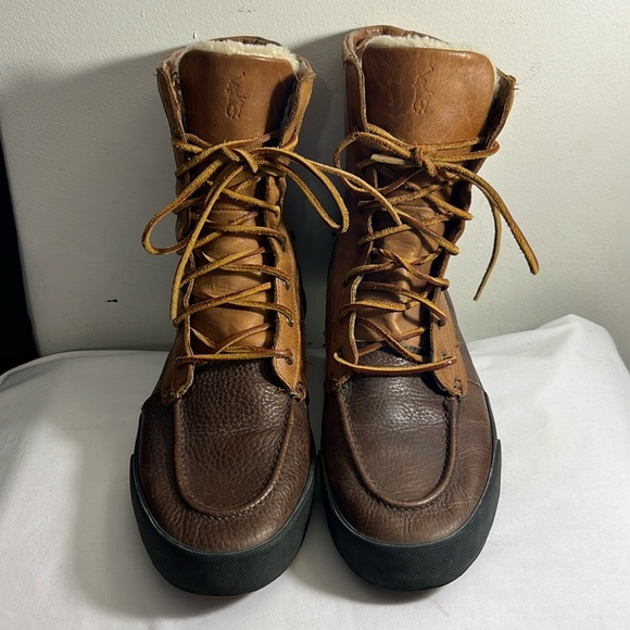 PREOWNED Polo Ralph Lauren Men's Declan Sherling Lace Up Brown Boots Sz 11D - Picture 2 of 7